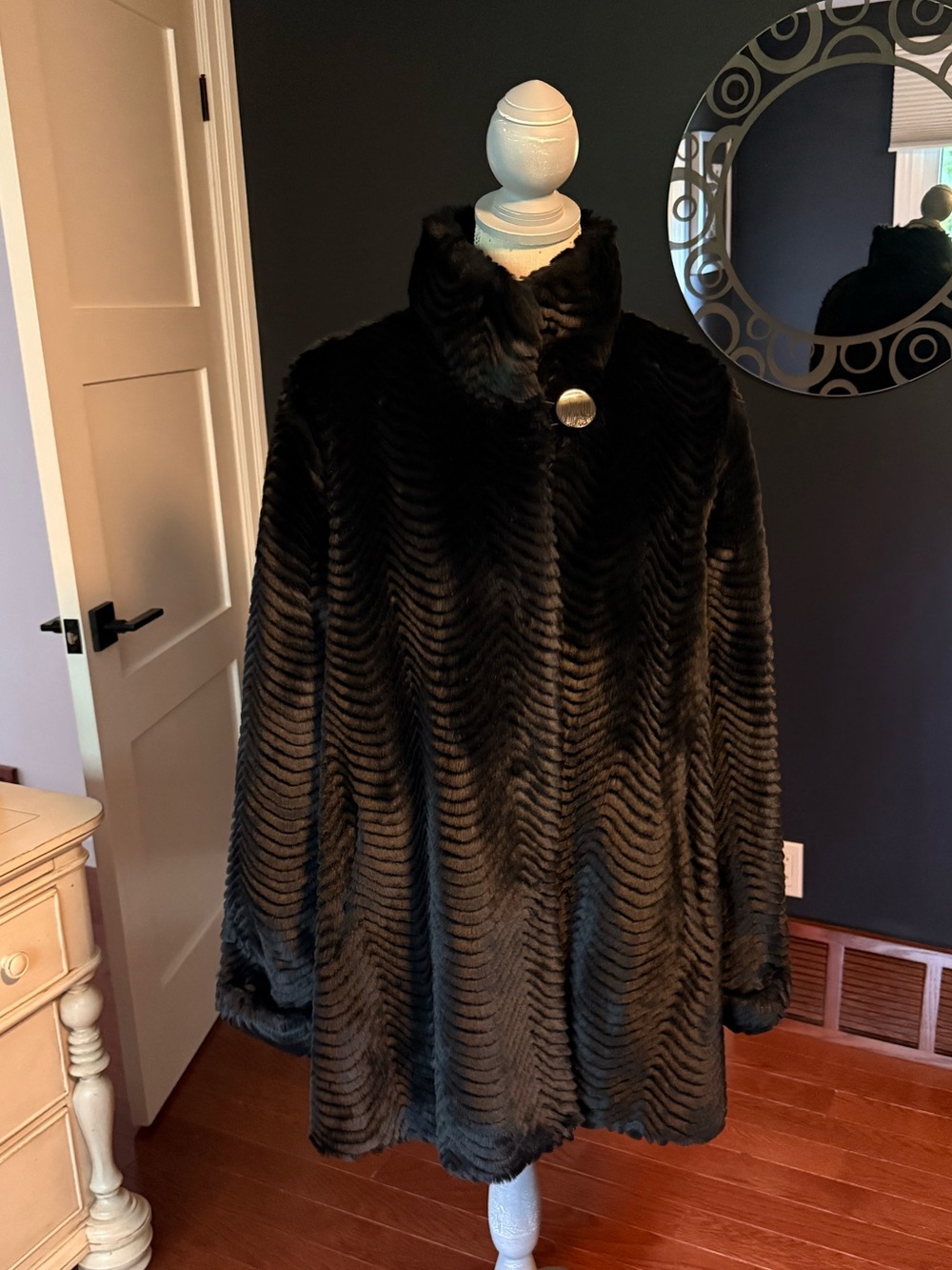 Black Faux Fur Teddy Coat with High Collar - Elegant Women's Outerwear